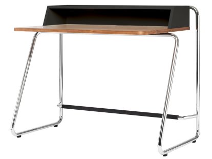 Secrétaire S 1200, Chêne verni, MDF laqué noir intense, Chromé