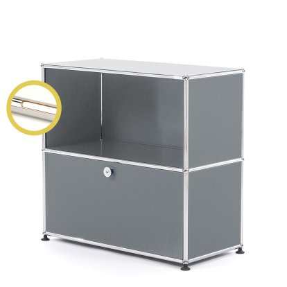 USM Haller E Sideboard M avec éclairage du compartiment, Gris moyen RAL 7005, Blanche chaude