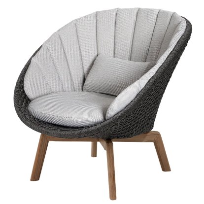Fauteuil lounge Peacock, Medium flat soft Rope - Dark grey / Teak, Focus - Gris clair