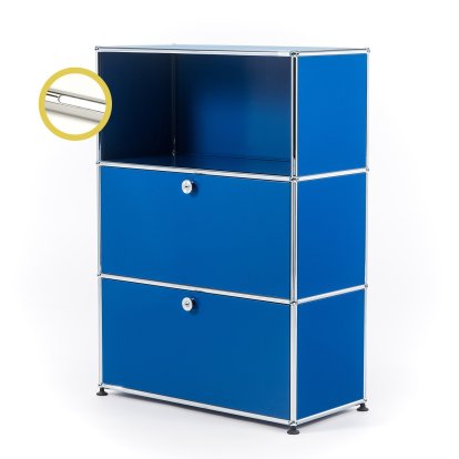 USM Haller E Highboard M avec 2 portes battantes et éclairage du compartiment, Bleu gentiane RAL 5010, Blanche froide