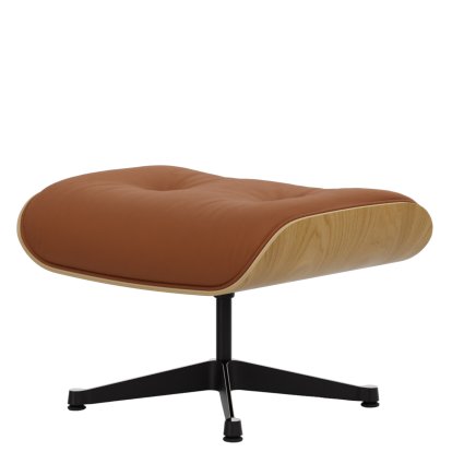 Eames Lounge Chair Ottoman, Châtaignier naturel, Cuir Premium F cognac, Aluminium poli, côtés noirs
