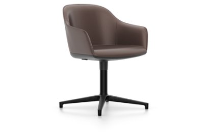 Softshell Chair avec piètement à 4 branches, Basic dark fintion époxy (lisse), Cuir (Standard), Marron, Patins en feutre pour sols durs