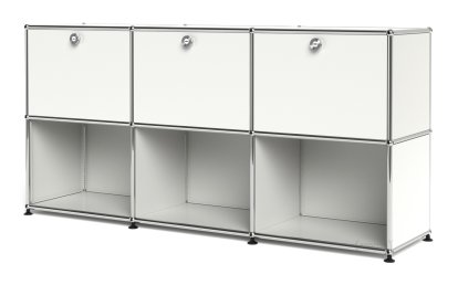 Meuble mixte Sideboard 50 USM Haller, personnalisable, Blanc pur RAL 9010, Avec 3 portes abattantes, Ouvert