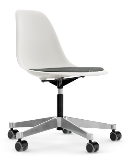 Eames Plastic Side Chair RE PSCC, Blanc non-RE, Avec coussin d'assise, Nero / ivoire