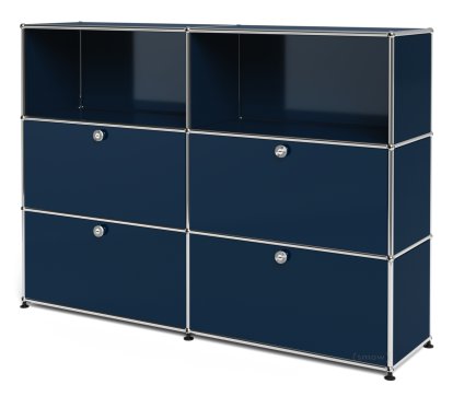 Meuble haut Highboard L USM Haller avec 4 portes battantes, Bleu acier RAL 5011