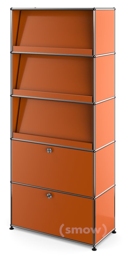 Étagère USM Haller avec 3 présentoirs inclinés, Orange pur RAL 2004