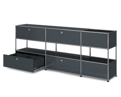 Buffet USM Haller pour enfants L avec boîtes de rangement, Monochrome, Anthracite RAL 7016, Avec porte abattante et porte coulissante (incl. cadre métallique)