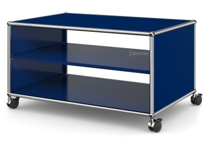 Meuble bas Lowboard TV sur roulettes USM Haller, Sans porte abattante et sans paroi arrière, Bleu acier RAL 5011