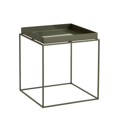Table avec plateau Tray , H 40/44 x L 40 x P 40 cm, Vert olive - Haute brillant