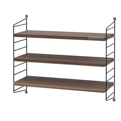Étagère murale S String, 20 cm, Noir, Placage noyer