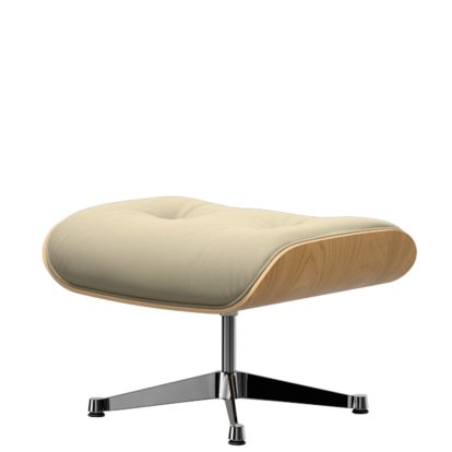 Eames Lounge Chair Ottoman, Châtaignier naturel, Cuir Premium F sable, Aluminium poli