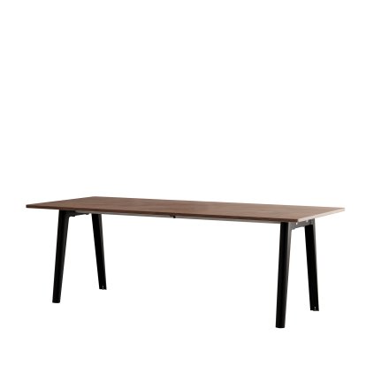 Table à manger New Modern rectangulaire, métal/bois, 220 x 95 cm, Placage de noyer, Noir graphite