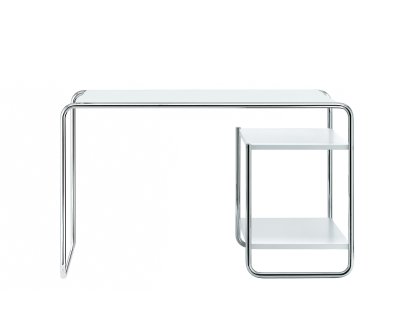 Bureau S 285/1 - S 285/2 Bauhaus, Hêtre laqué à pores ouverts blanc pur, S 285/2: 2 étagères à l'intérieur, à droite