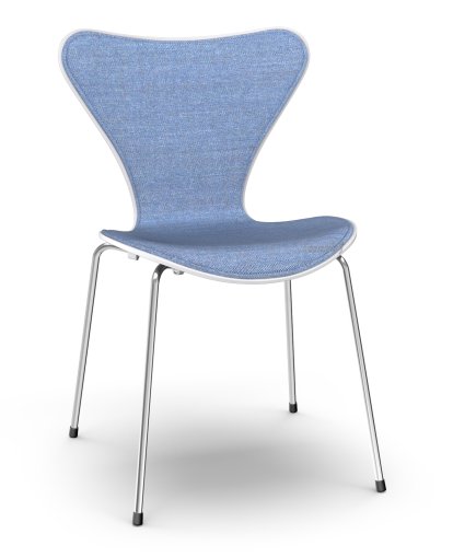 Série 7 Chaise 3107 avec rembourrage avant, Laqué, Laqué blanc, Remix 743 - Bleu, Chromé