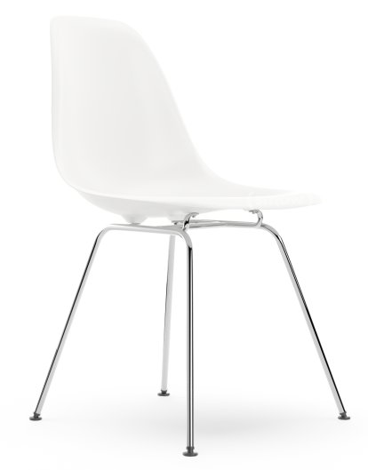 Eames Plastic Side Chair DSX, Blanc RE, Sans rembourrage, Sans rembourrage, Version standard - 43 cm, Chromé
