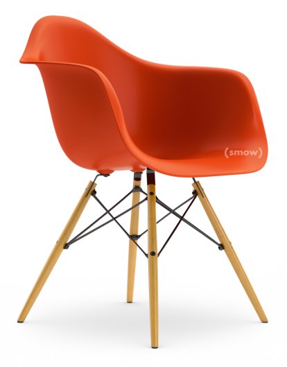 Eames Plastic Armchair RE DAW, Rouge (rouge coquelicot), Sans rembourrage, Sans rembourrage, Version standard - 43 cm, Érable nuance de jaune