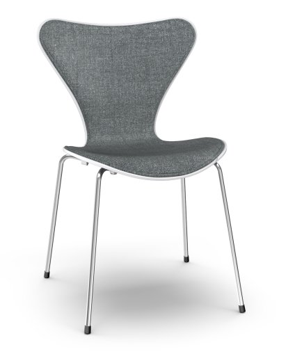 Série 7 Chaise 3107 avec rembourrage avant, Laqué, Laqué blanc, Remix 173 - Bleu foncé/gris, Chromé