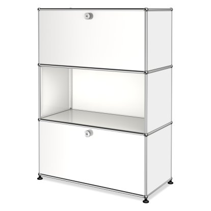 Meuble haut Highboard M USM Haller, personnalisable, Blanc pur RAL 9010, Avec  porte abattante, Ouvert, Avec  porte abattante