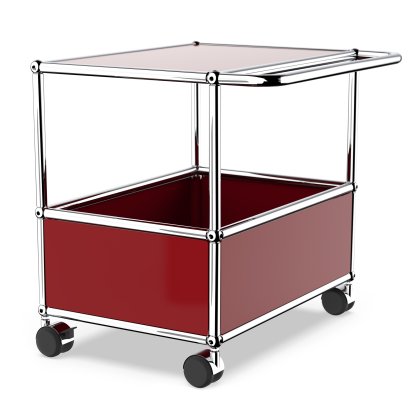USM Haller table de bar, Avec poignées á chariot, Rouge rubis USM, Souples pour sols durs