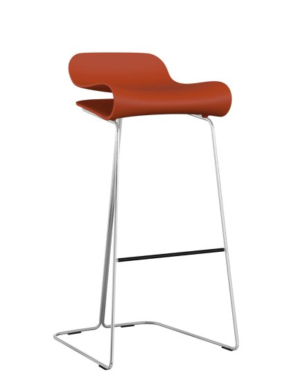 Tabouret de bar BCN, Rouge corail, Acier chromé, Version bar: 76 cm