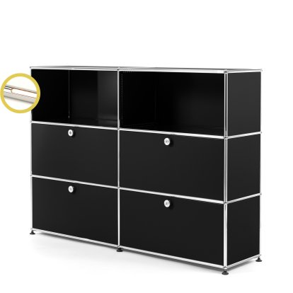 USM Haller E Highboard L avec éclairage du compartiment, Noir graphite RAL 9011, Blanche chaude