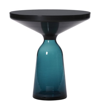 Bell Side Table, Acier bruni noir, laqué clair, Bleu Montana