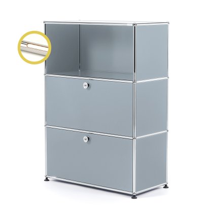 USM Haller E Highboard M avec 2 portes battantes et éclairage du compartiment, Argent mat USM, Blanche chaude