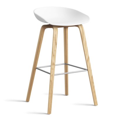 About A Stool AAS 32, Version bar: hauteur de l'assise 74 cm, Chêne laqué, White 2.0