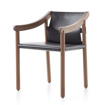 Chaise 905, Noyer Américain, Cuir noir
