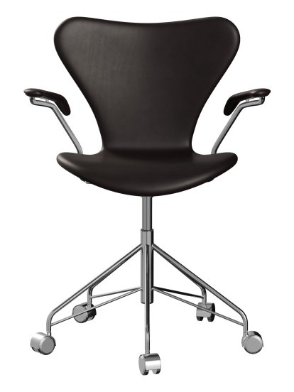 Série 7 Chaise de bureau pivotante 3117 / 3217 Rembourrage intégral, Avec accotoirs, Cuir Grace marron foncé, Chromé