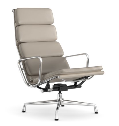 Soft Pad Chair EA 222, Piétement chromé, Cuir Standard sable, Plano gris mauve 