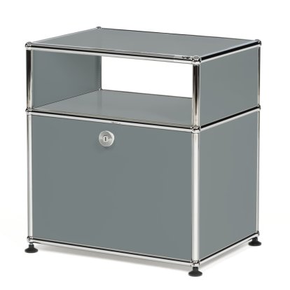 USM Haller Table de nuit avec porte abattante et étagère intermédiaire, Gris moyen RAL 7005