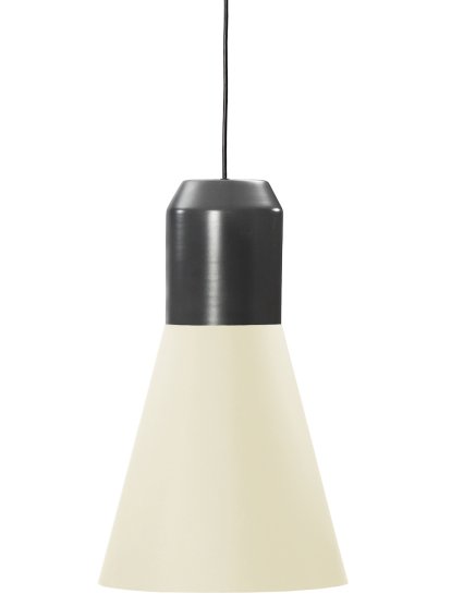 lampe suspendue Bell Light, Métal laqué gris, Étoffe blanche, H 35 x ø 32 cm
