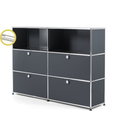 USM Haller E Highboard L avec éclairage du compartiment, Anthracite RAL 7016, Blanche froide