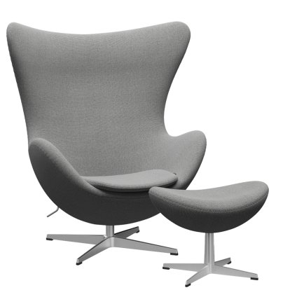 Fauteuil Egg (Oeuf), Re-wool, 108 - Blanc cassé/naturel, Aluminium satiné et poli, Avec repose-pied