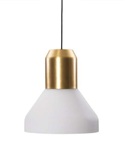 lampe suspendue Bell Light, Laiton, Verre blanc opalin, H 23 x ø 35 cm