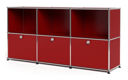 Meuble mixte Sideboard 50 USM Haller, personnalisable, Rouge rubis USM, Ouvert, Avec 3 portes abattantes