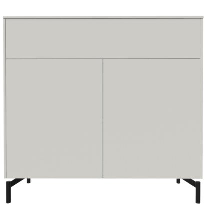 Buffet Aventa avec porte et tiroirs, 120 cm, 4 Grilles de hauteur, Mélamine blanc, Pieds en métal