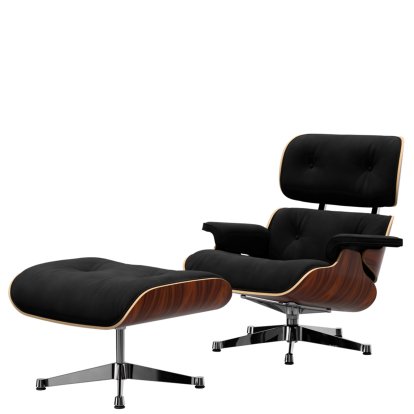 Eames Lounge Chair & Ottoman Calma, Palissandre Santos, Calma, anthracite foncé, 84 cm - Hauteur originale de 1956, Aluminium poli