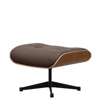 Eames Lounge Chair Ottoman, Noyer naturel, Cuir Premium F marron, Aluminium poli, côtés noirs