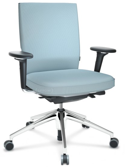 ID Soft, Mécanisme Flowmotion sans inclinaison avant et sans réglage de la profon, Avec accotoirs 3D, Piétement à 5 branches, aluminium poli, Noir basic, Assise et dossier Silk Mesh, Gris bleuté, Souples pour sols durs