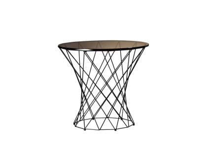 Table basse Oota, H 47 x ø 52 cm, Verre teinté marron, Peint par poudrage noir mat