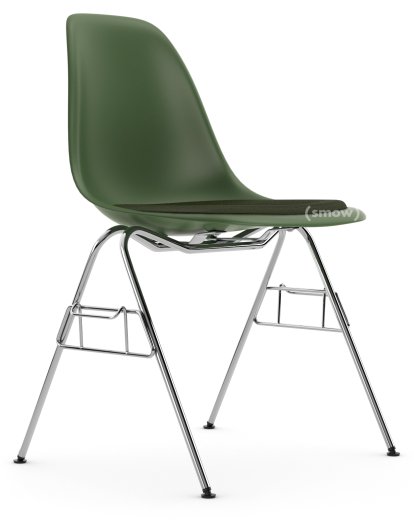 Eames Plastic Side Chair RE DSS / DSS-N, Forêt, Avec coussin d'assise, Nero / forêt, Avec liaison de rangée (DSS)