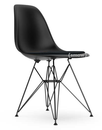 Eames Plastic Side Chair RE DSR, Noir profond  , Avec coussin d'assise, Nero, Version standard - 43 cm, Revêtement basic dark