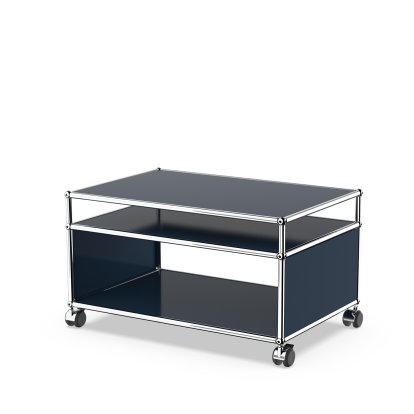 USM Haller table d'appoint à roulettes, Bleu acier RAL 5011, Souples pour sols durs