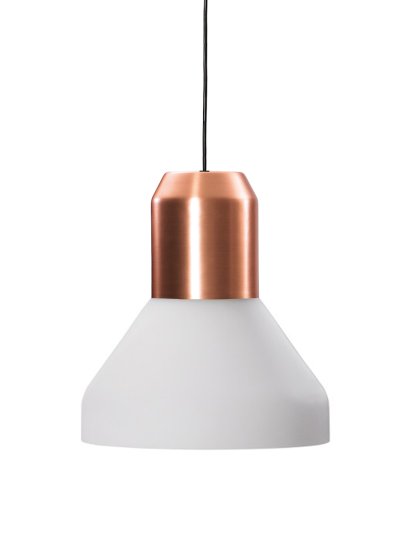 lampe suspendue Bell Light, Cuivre , Verre blanc opalin, H 23 x ø 35 cm