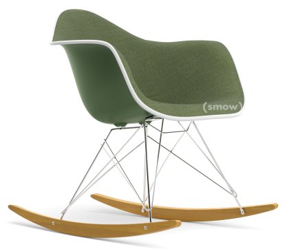 Eames Plastic Armchair RE RAR avec rembourrage, Forêt, Rembourrage intégral, Ivoire / forêt, Blanc, Chromé/érable nuance de jaune