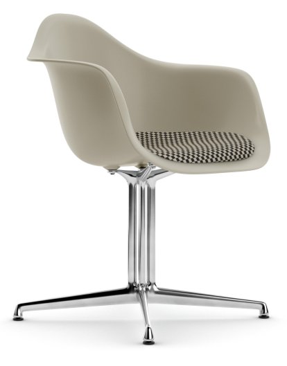 Eames Plastic Armchair DAL, Galet, Avec coussin d'assise, Checker, Aluminium poli, Nouvelle hauteur d'assise (43,0 cm)