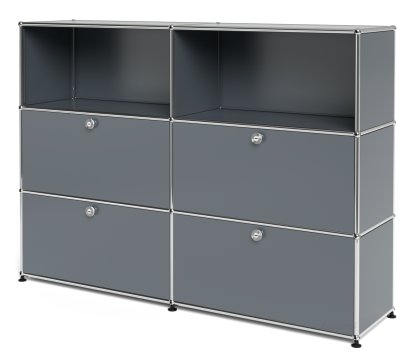Meuble haut Highboard L USM Haller avec 4 portes battantes, Gris moyen RAL 7005