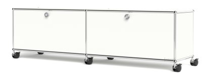 Meuble bas Lowboard TV/Hi-Fi USM Haller, personnalisable, Blanc pur RAL 9010, Avec 2 portes abattantes, Sans passe-câbles